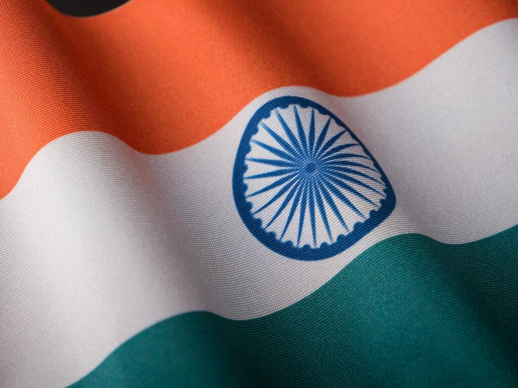 a close up shot of the flag of india