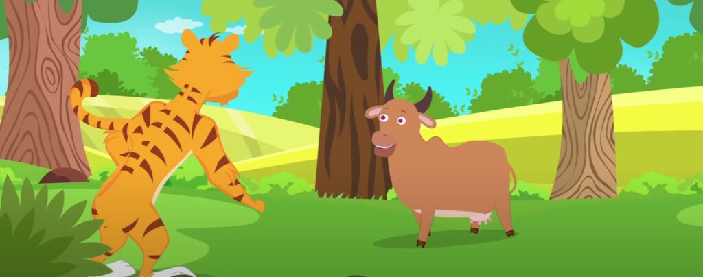 Four cows and tiger story for kids
