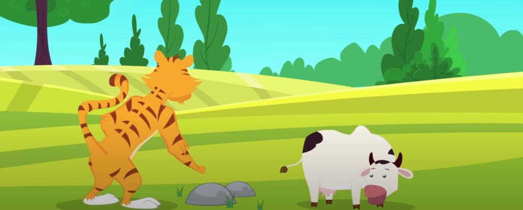 Four cows and tiger story for kids