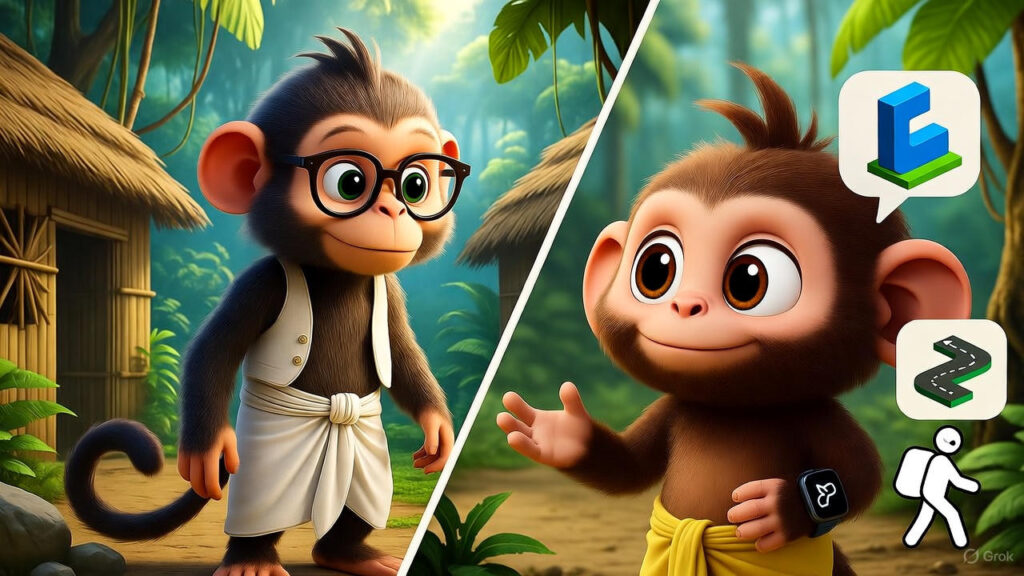 City monkey advises asking watch for directions, Mangu starts journey