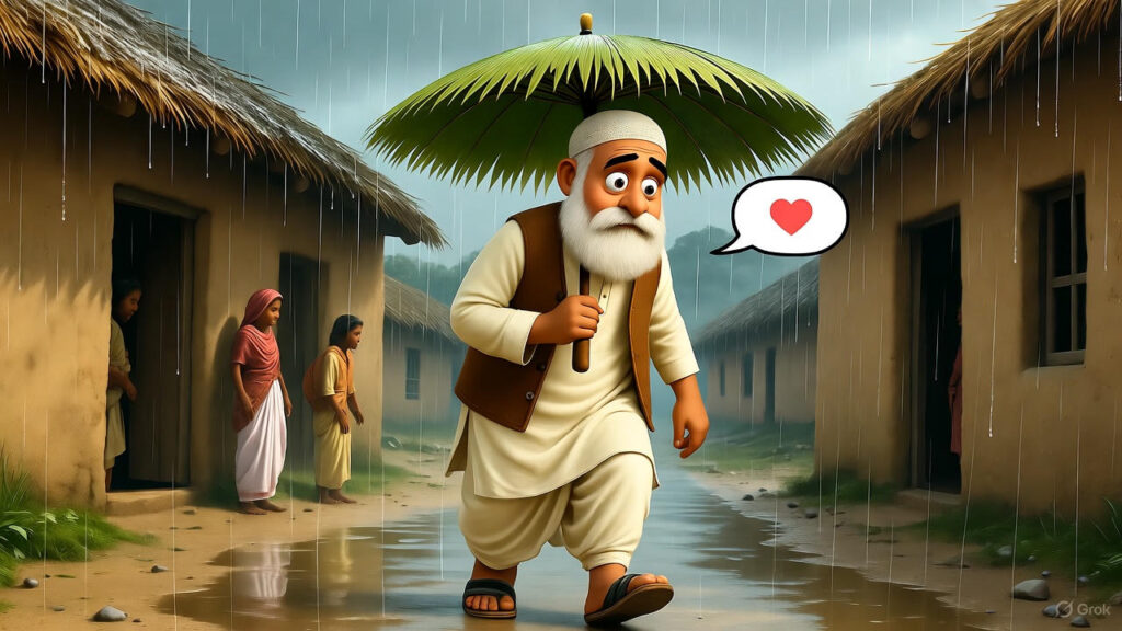 Mulla Wanders the Rainy Village