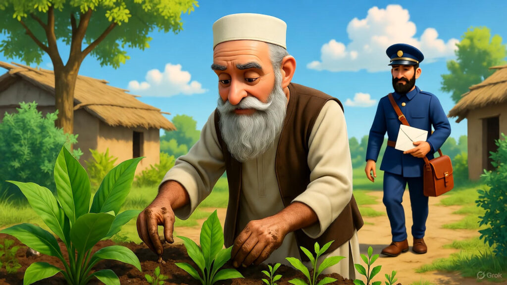 Mulla Working in Garden Postmen Visits him