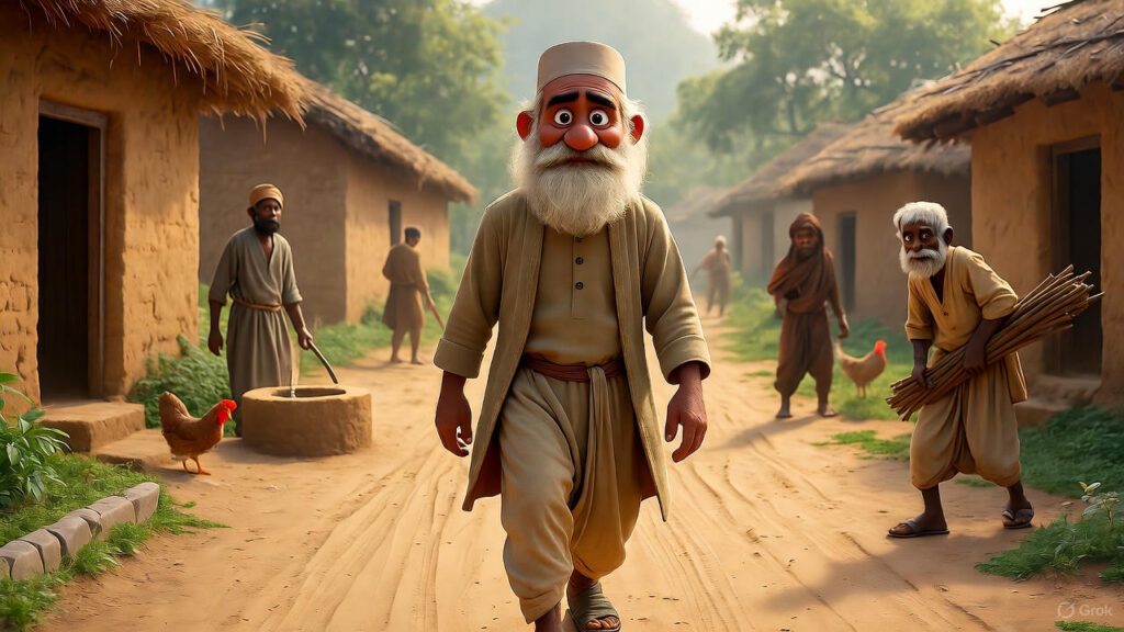 Mulla walking down the street in his village