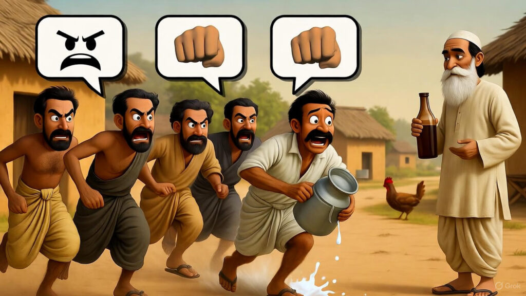 Everyone chases the milkman to beat him for cheating