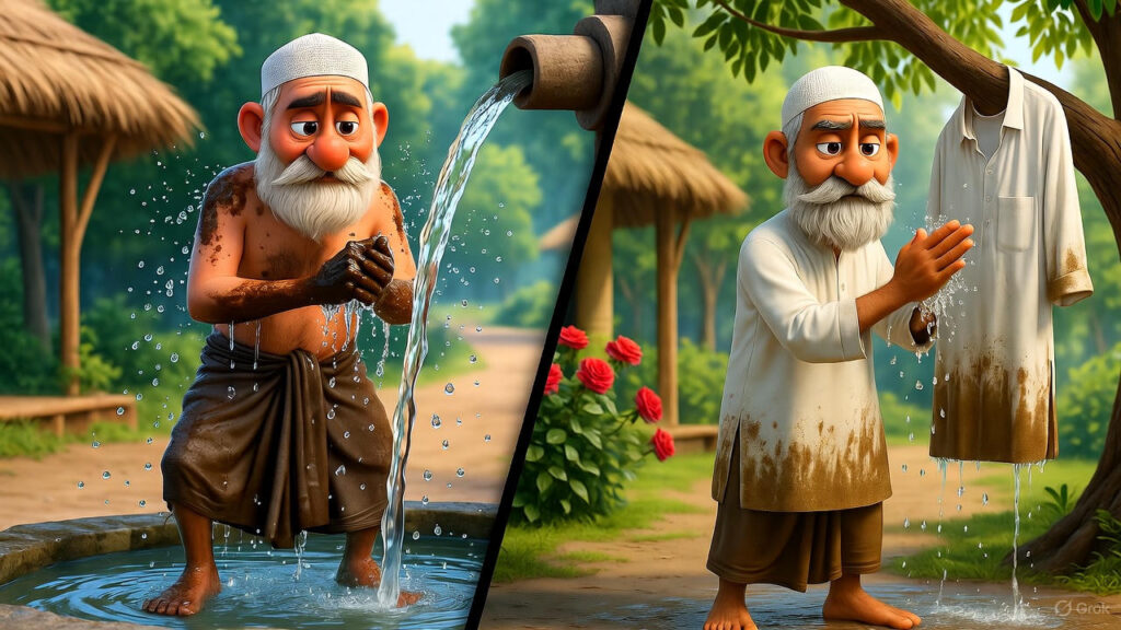 Washing Mud at the Pipe, Hanging Shirt