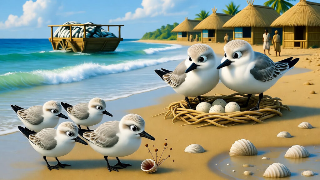 Birds Foraging and Laying Eggs