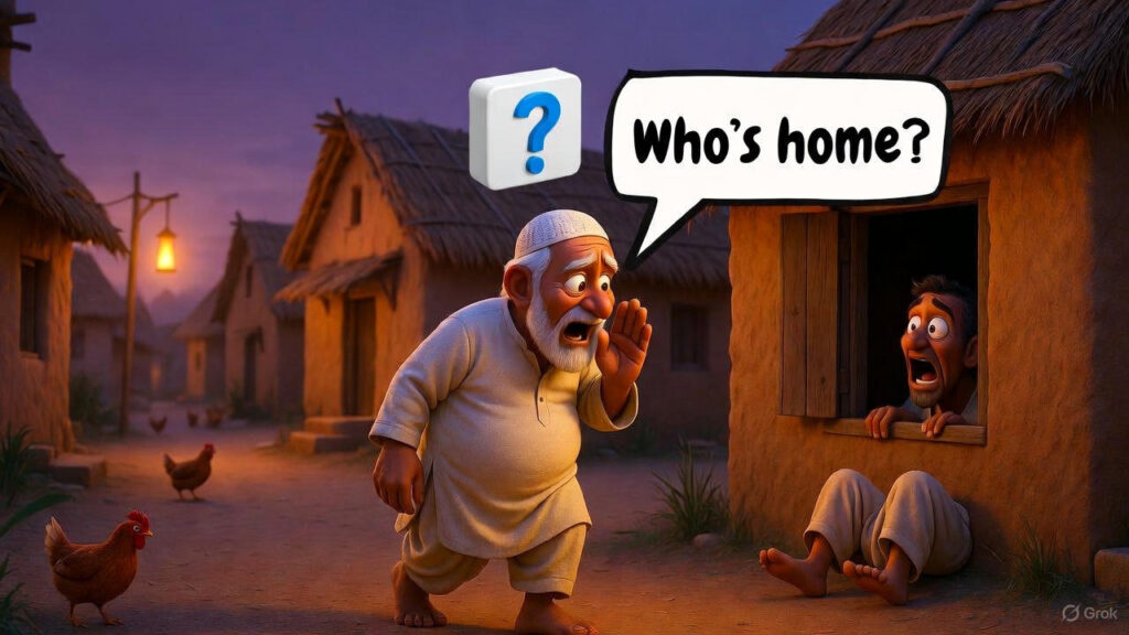 Mulla Approaches the House, Merchant Hides in Window