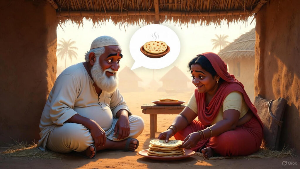 Mulla and Wife Sitting to Eat Chapatis
