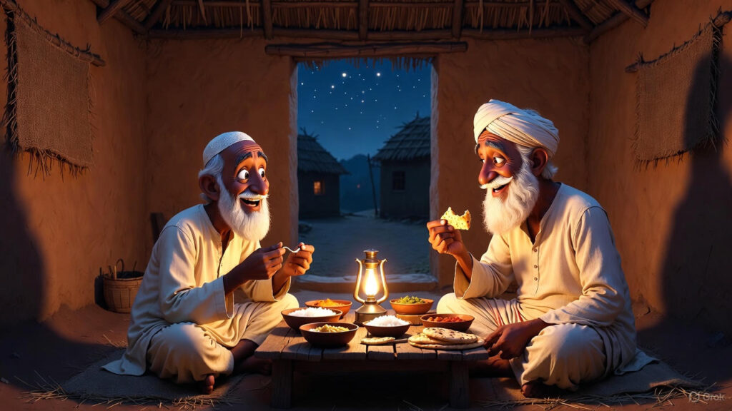 Mulla at the Friend's House, Enjoying the Feast