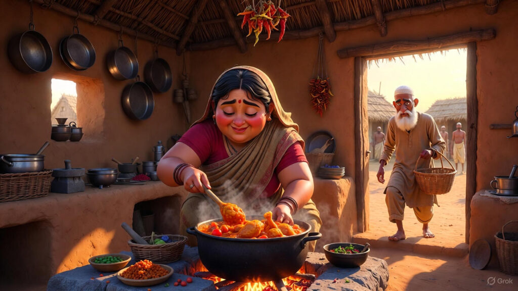 The Wife Prepares the Chicken Curry; Mulla Returns Hungry from Market