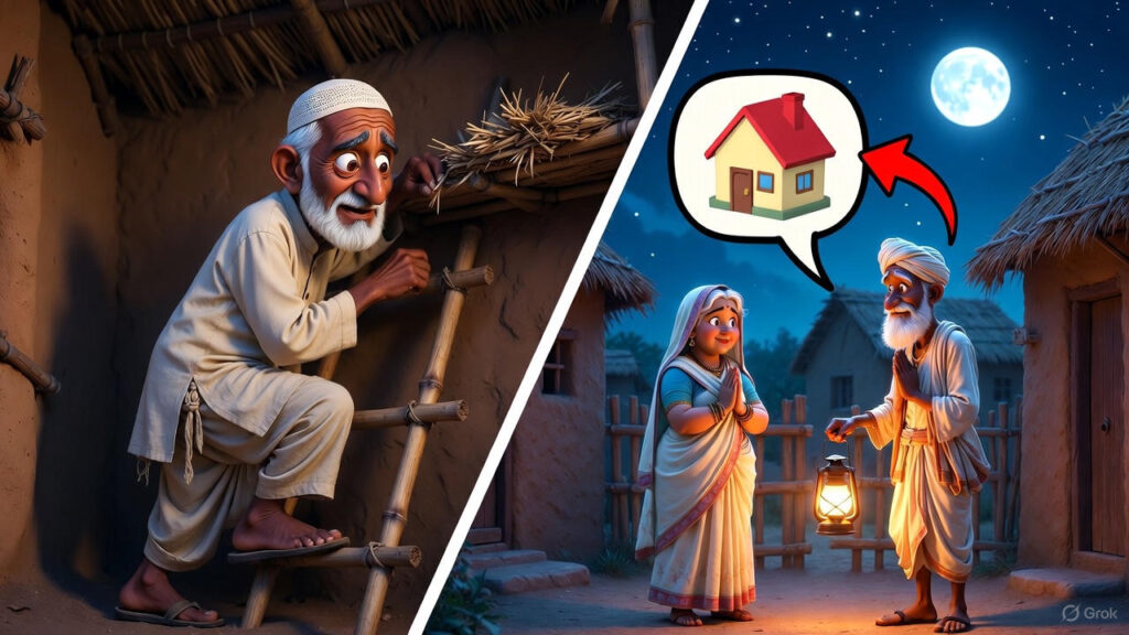 Mulla Hides on the Roof; Wife Greets the Friend