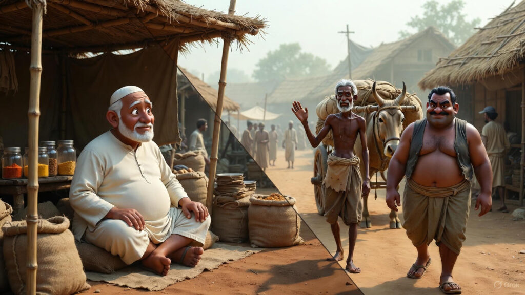 Mulla at his shop, shopkeeper calls porter