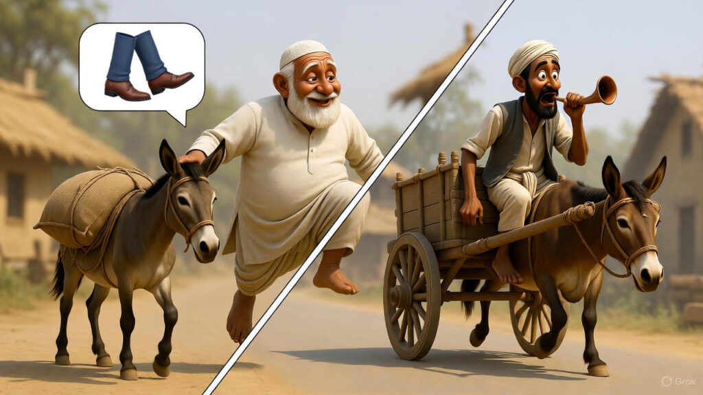 Mulla loads done, sits on cart, tricks porter