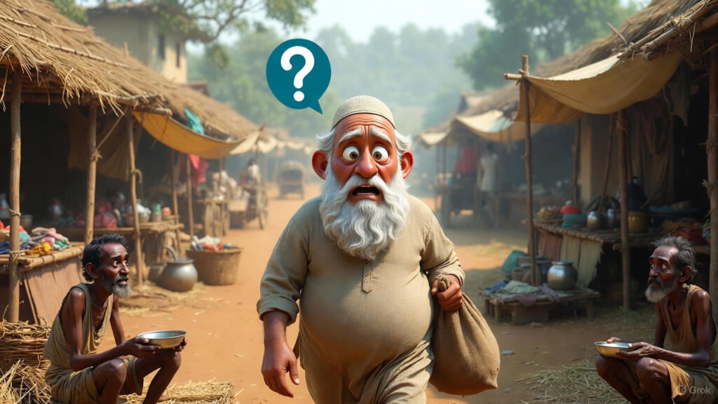 Mulla Spots the Two Beggars at the Market Entrance