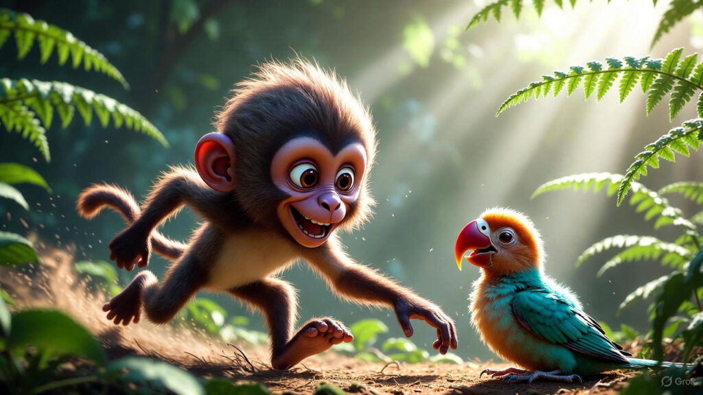 The Monkey Discovers the Fallen Bird