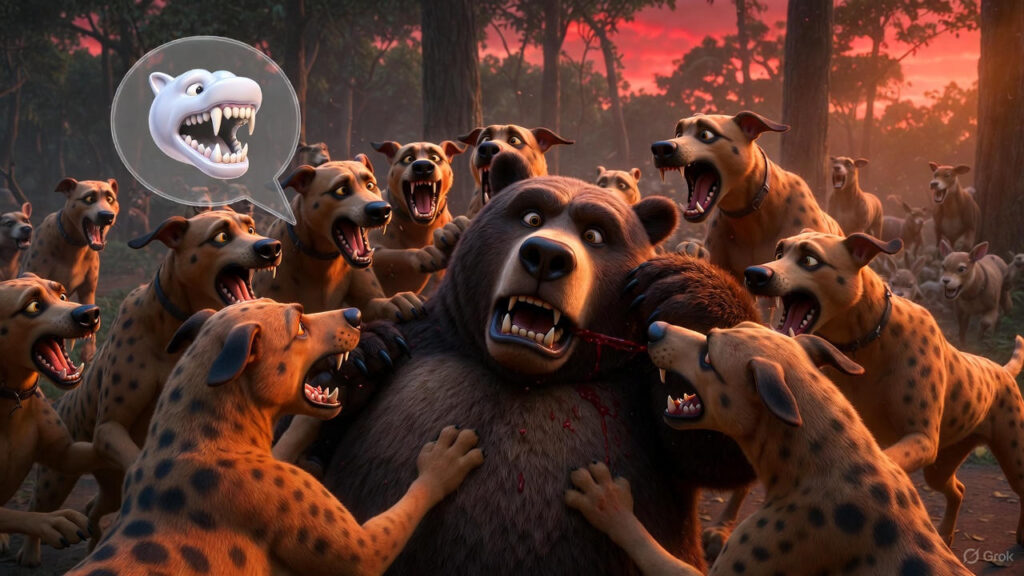 Hunting Dogs Invade and Attack the Bear