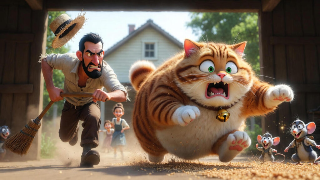 The Farmer Discovers and Chases the Cat Away