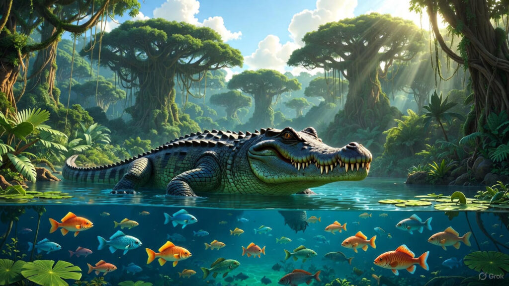 The Lush Jungle Lake and Its Inhabitants