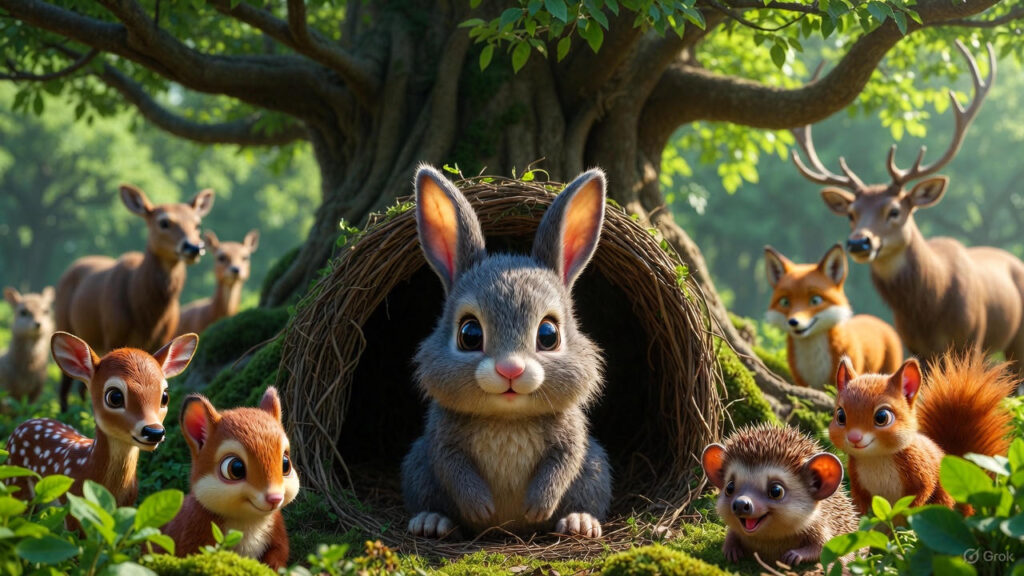 The Lush Forest and the Newborn Rabbit